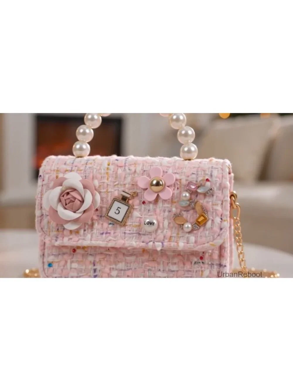 Girls Bunny Crown Crossbody Bag Pearl Handle Mini Purse